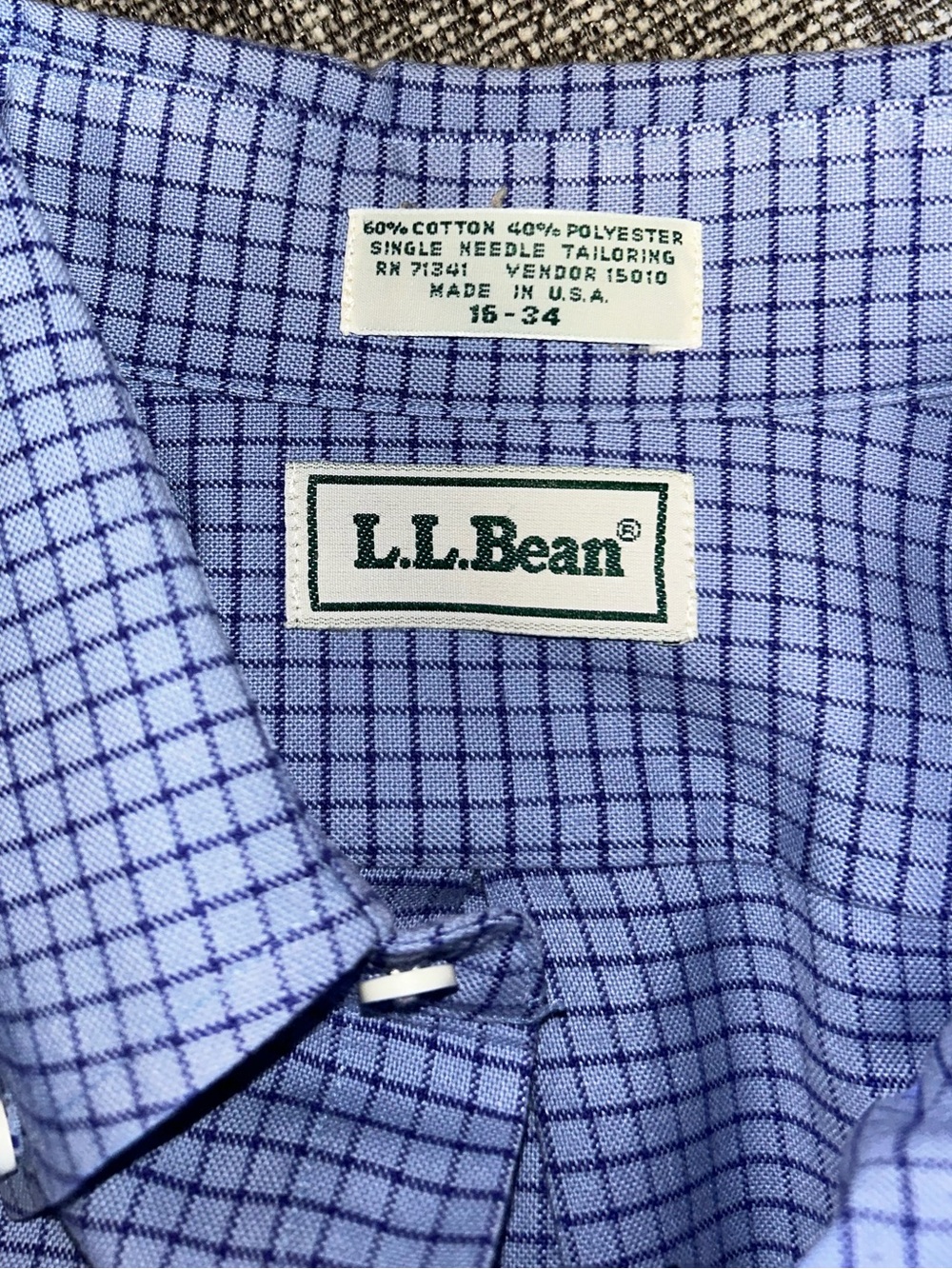 L.L. Bean Light Blue Windowpane Button-Down Shirt 16-34